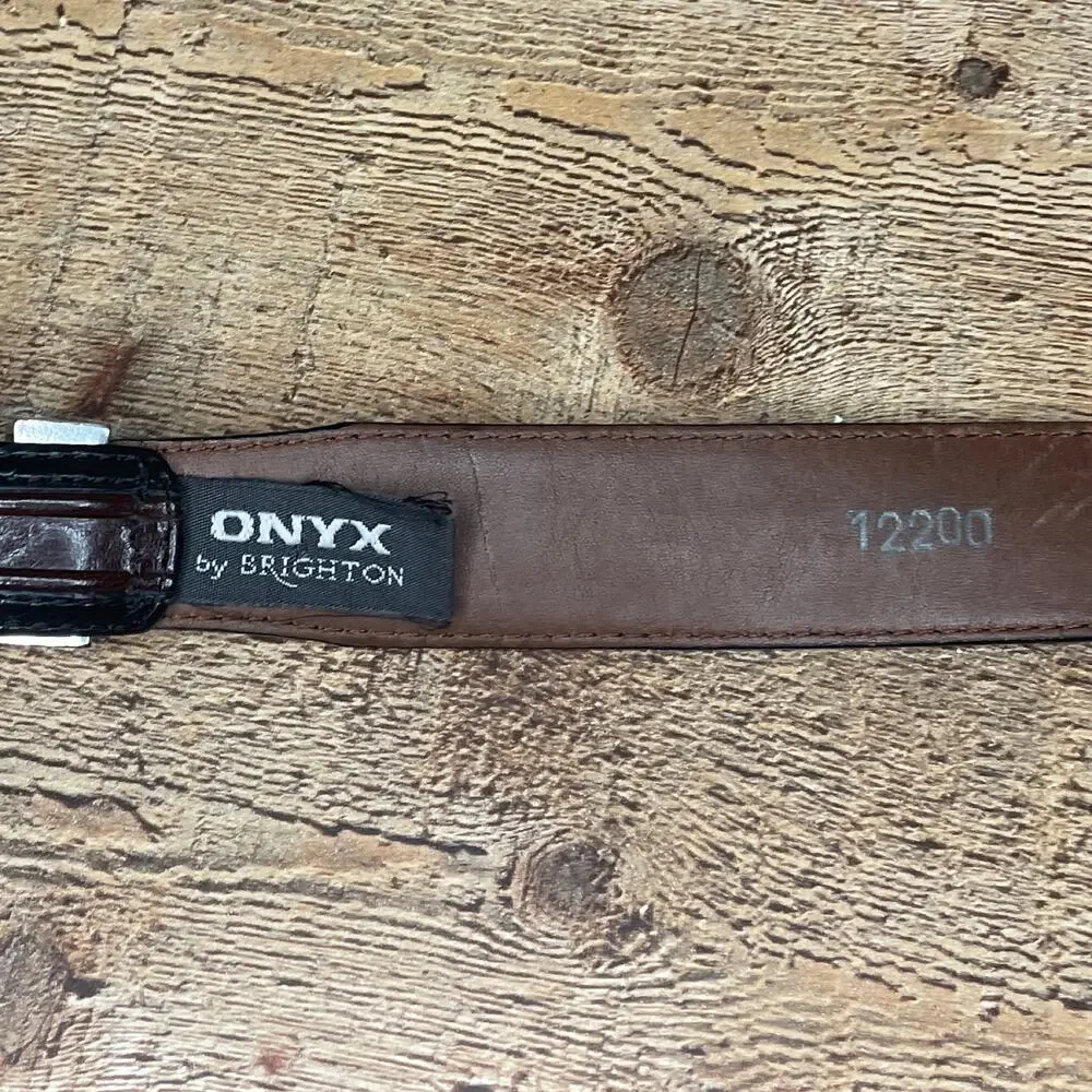 Onyx by Brighton Pinon Hills Inlay Lace Leather Braided Belt Black Brown Size 36